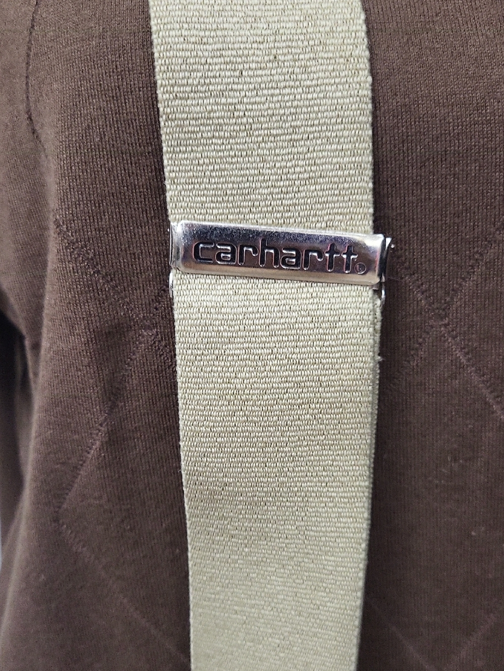Carhartt Tan Elastic Suspender Strap with Silver Logo Clip